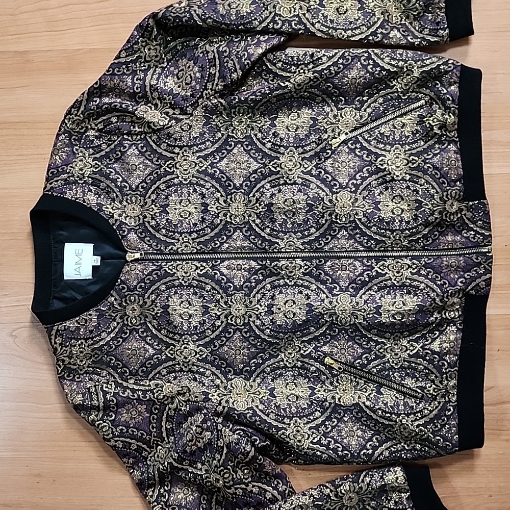 Jaime Brocade Zip Up Bomber Jacket In Regal Purple